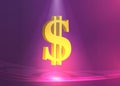 Dollar sign, background Ã¢â¬â¹Ã¢â¬â¹glowing lights, modern poster lines violet and purple blank Royalty Free Stock Photo